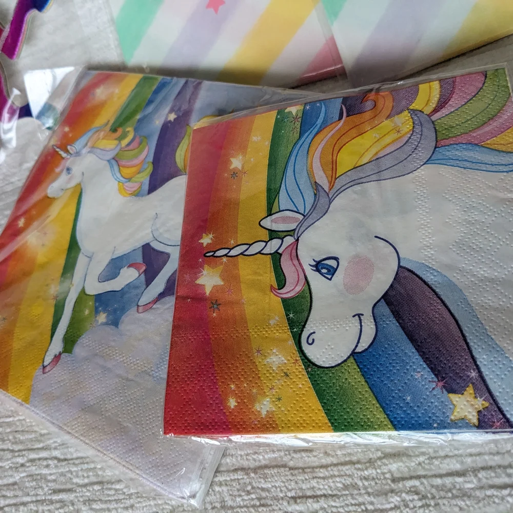 Unicorn Theme Party Supplies : Treat Bags, Napkins and Banner